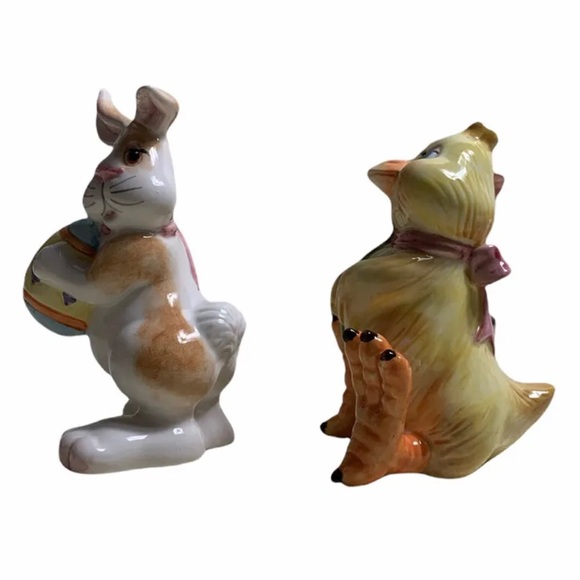 Fitz And Floyd Eggscapades Easter Bunny Chick Salt Pepper Shaker Set Vintage - Picture 4 of 6